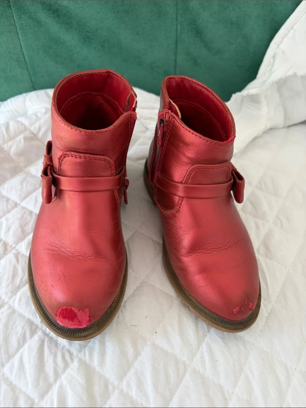 Cat & Jack Red Girls' Ankle Boots with Side Buckle